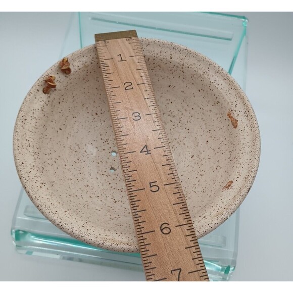 Primitive Stoneware Berry Bowl W Leather Hanger Loop Brown Speckled Blue Vine - Picture 5 of 8